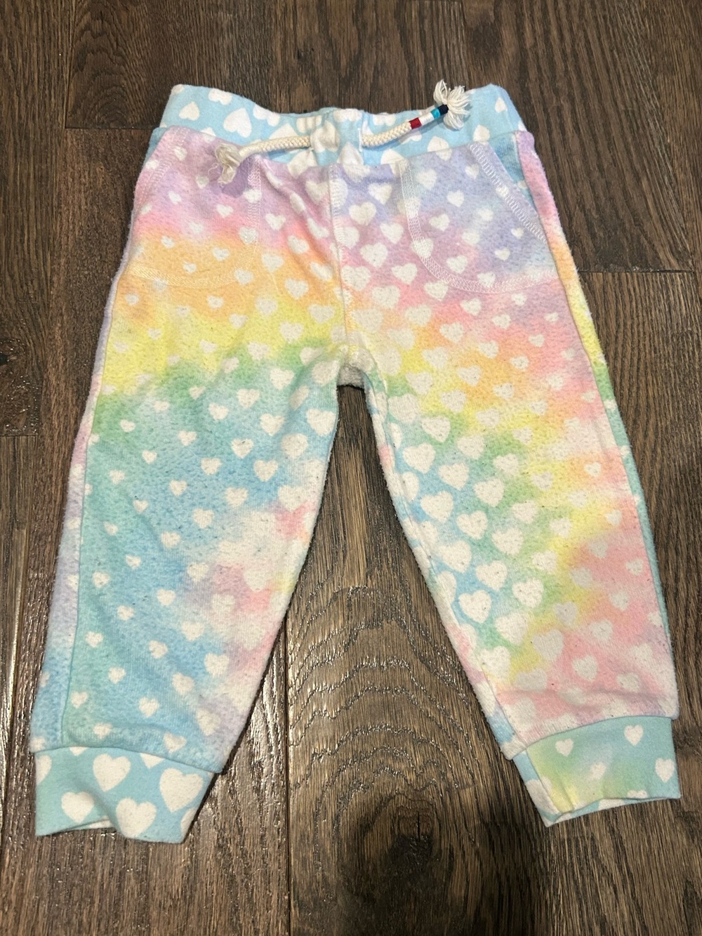 Sol Angeles Rainbow Heart Fleece Jogger Pants - Pastel colors 18-24 months